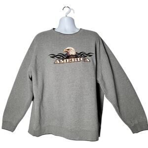 Croft & Barrow Men’s XXL Gray Sweatshirt Bald Eagle America Embroidered Cotton